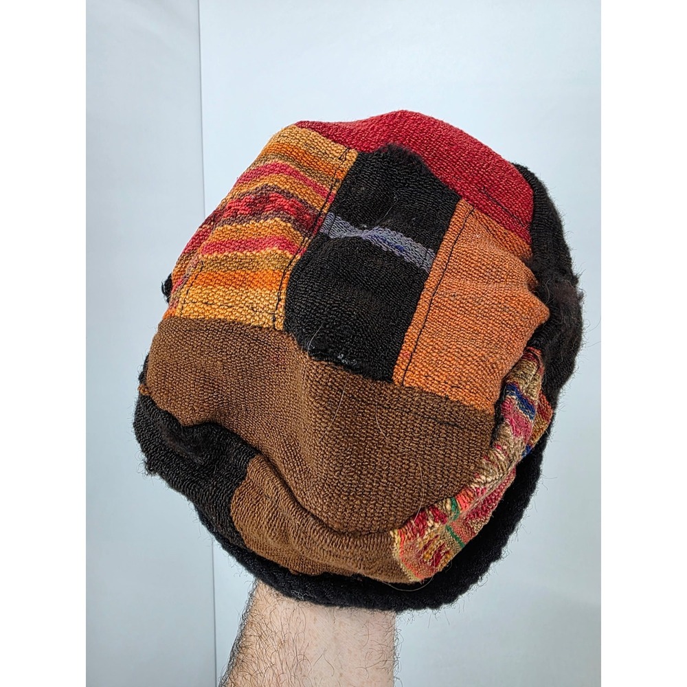 Vintage Patchwork Knit Bucket Hat Boho Artisan Earth Tone Mixed Textile Beanie